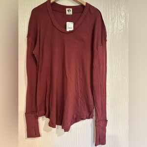 NWT Free People We The Free Wine Thermal Long Sleeve Top Thumb Holes SIZE M